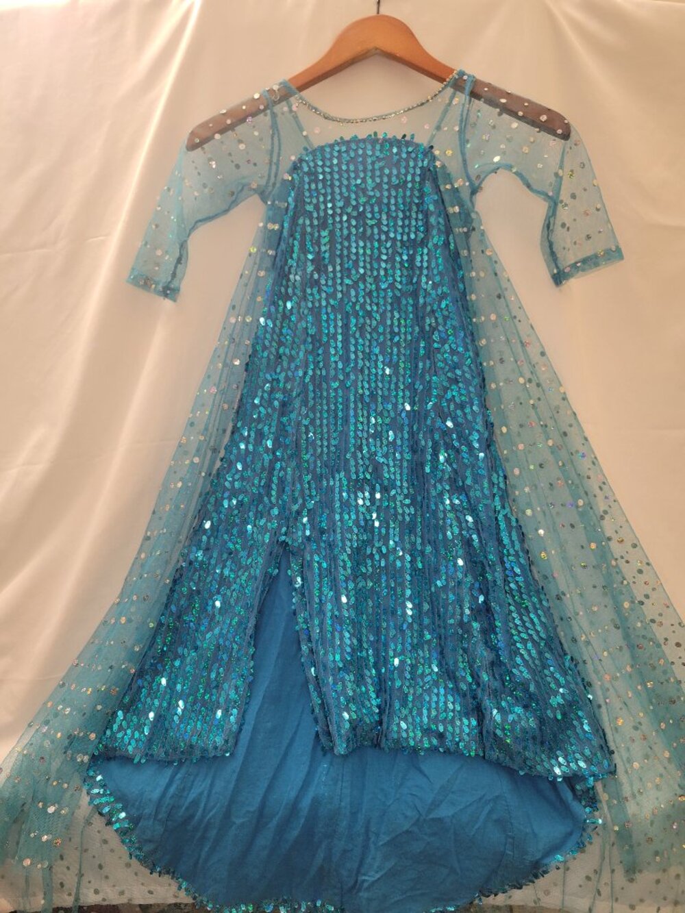 Elsa Inspired Ice Queen Princess Costume Sequin Dress Cape Size 100